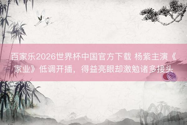 百家乐2026世界杯中国官方下载 杨紫主演《家业》低调开播，得益亮眼却激勉诸多接头