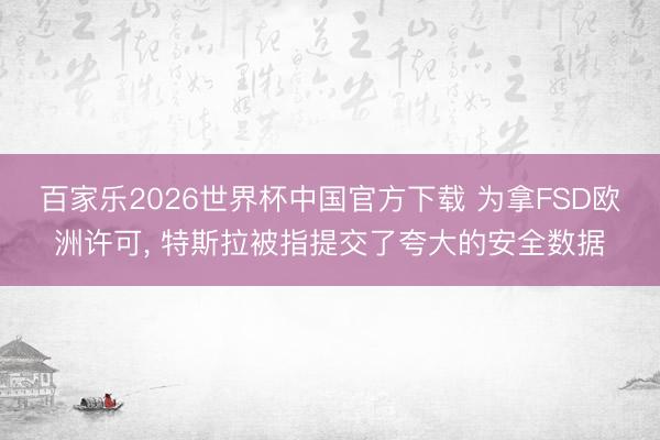 百家乐2026世界杯中国官方下载 为拿FSD欧洲许可， 特斯拉被指提交了夸大的安全数据